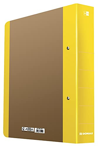 DONAU LIFE 3835001FSC-11 Ringbuch Gelb A4/5cm | 2-D-Ring-Mechanik Abgerundeten Ecken Stabiler Pappkern Ring-Ordner Hefter | Aus 1,8 mm dickem Karton/ Pappe ideal für Büro und Schule | die FSC® Zertifi