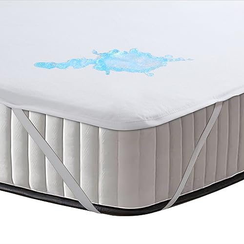 Molton Matratzenschoner 160x200 Wasserdicht,Baumwolle Weicher und Bequemer Matratzenschutz,Nässeschutz 160x200cm Bettauflage mit 4 Eckgummis Weiß