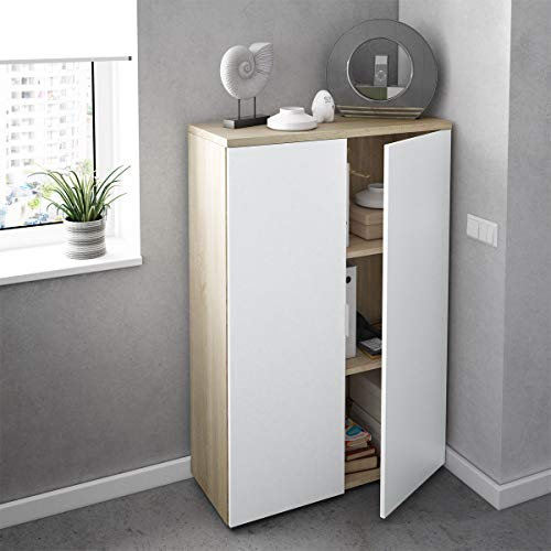 MarinelliGroup Armadio multiuso armadietto ufficio casa bagno garage 2 ante 3 ripiani BIANCO e ROVERE 80 X 33 X 119 cm 0F5655A