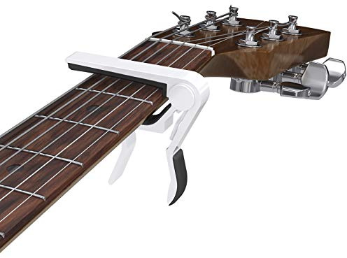 Quick Change Capo for 6-String Acoustic, Electric, Classical Guitar & Ukulele - White