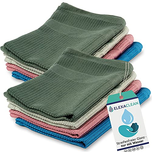 ELEXACLEAN Mikrofaser Putztücher - 8er Set, 55x40 cm - Mikrofasertücher Putztuch Allzweck streifenfrei nur mit Wasser