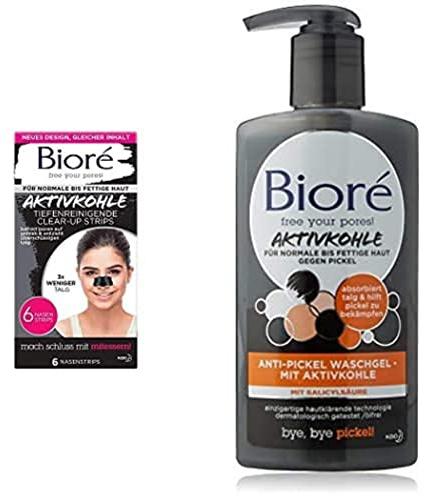 Biore Aktivkohle 2er Pack Nasen Clear-Up Strips - 2x 6 Nasenstrips - Entfernen Mitesser und Unreinheiten - Für normale Bis fettige Haut