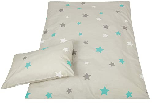 Juego de ropa de cama infantil de 2 piezas (100 x 135 cm/40 x 60 cm), 100% algodón, ropa de cama de bebé con diseño de estrellas, color gris