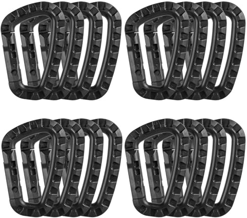 Tactical Carabiner Keychain - 16 Pack Hard Polymer Carabiners D Rings Light Weight Spring Snap Gear Clip Utility Hooks Backpack Hanging Buckle for Outdoor Travelling Camping Hiking Fishing Black