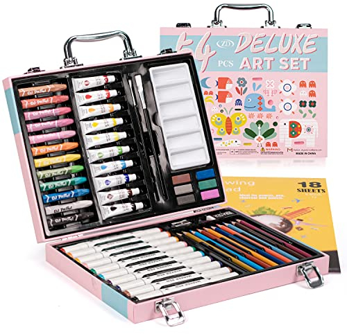 54 Piezas Set de Pintura, Maletin Pinturas para Niños, Set de Pintura Niños - Lápices de Colores, Marcadores, Pinturas de Acuarela, Crayones, Pincel, Bloc de Dibujo- Perfecto para niños