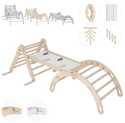 MAMOI® Kit: triangolo e arco arrampicata e scivolo per bambini, Dondolo triangle percorso in legno per bimbi, Parete gioco montessori a partire da 1 anno 2/3 anni