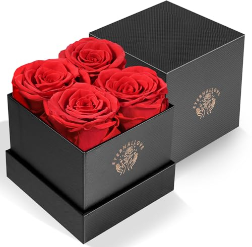 Laspi Rosa Eterna, Rosa Stabilizzati Veri, Scatola di Rose con 4 Rose Infinite, Regali per Donna Madre Moglie, Idea Regalo per Compleanno San Valentino Natale Festa della Mamma