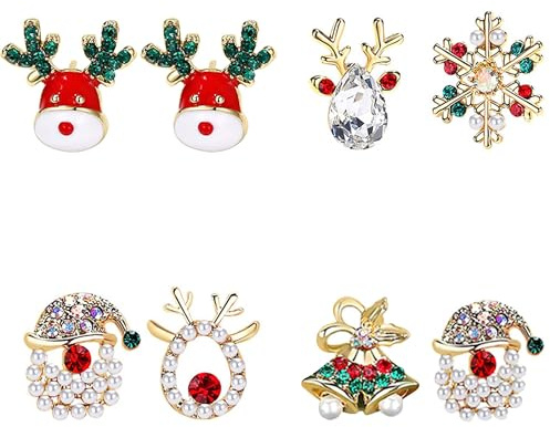 4 Pairs Christmas Orecchini Pendenti Natalizi Set Fiocco di neve Campane Alce Cappello di Natale Campane Natale Tema di Natale per Donne Ragazze Bambini Costume di Decorazione Festa di Natale SET