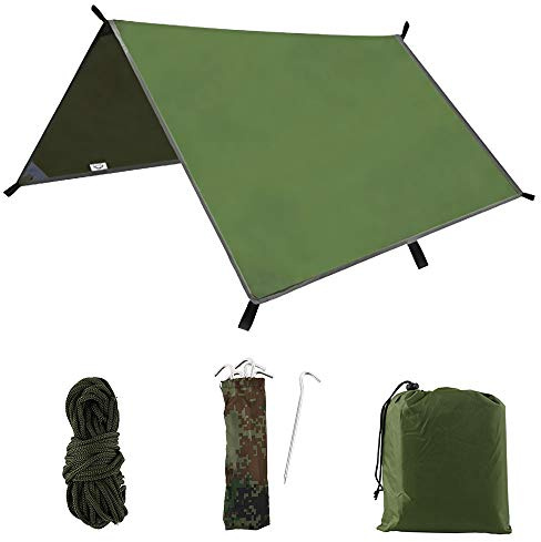 MENIBBLER Camping Tent Tarp, 3m X 3m Hammock Rain Fly Tent Tarp, Waterproof Camping Tarpaulin Shelter Windproof Camping Shelter Portable Lightweight for Camping Travel Beach Hiking