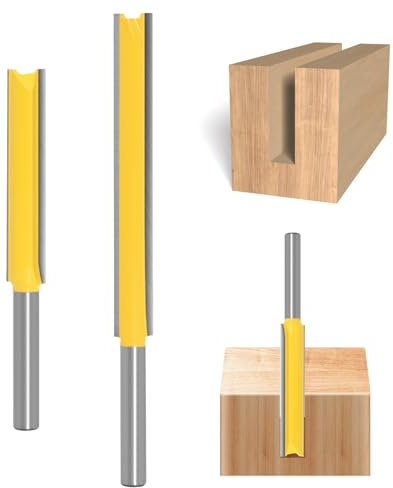 2 PCS Extra Long Straight Router Bit Set 1/4 Inch Shank 2'' & 3'' Bearing Flush Trim Bit Long Cutting Milling Cutter Trimming Blade for Wood Woodworking Tools Double Flute Grooving Bit Carbide