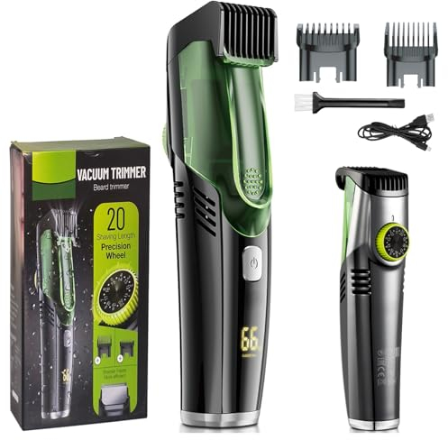 Vacuum Beard Shaver for Men, Vakuum Bartrasierer mit 20 Längeneinstellungen, Verstellbar Nass & Trocken Elektrischer Bartschneider mit 2 Kamm, Kabellos Barttrimmer Haarschneider Geschenk für Herren