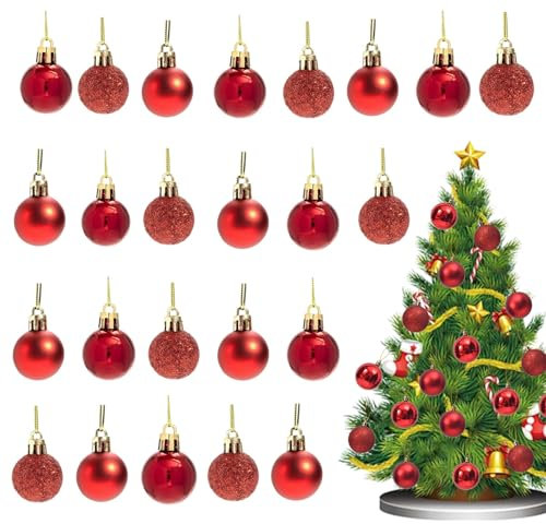 KASESSS 24Pcs Weihnachtskugeln Kunststoff, Rot Christbaumkugeln, Weihnachtsbaumkugeln Ø 30 mm, Christmas Baubles für Weihnachtsbaumschmuck, Rot Christmas Balls, Weihnachts Kugeln für Drinnen & Draußen