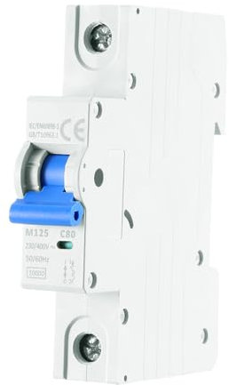 sourcing map 1Pcs Miniature Circuit Breaker 1P 80A AC 230/400V M125 DIN Rail Mount Disconnect Switch Circuit Breaker Protection Thermal Magnetic Trip for Short Circuit Protection, Blue