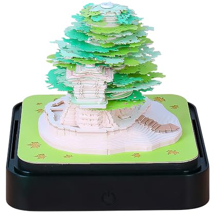 KBIBCK 3D Kalender, 2026 Schreibtischkalender mit Lichtern, 3D Notizblock 2026, Tischkalender-Notizblock, 3D Kalender Abreißen 2026, 3D Memo Pad Papier Kunst Baum DIY Kreatives Desktop Ornament (Grün)