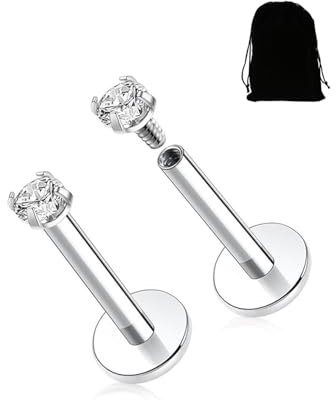 KGDUYC G23 Titan Lippenpiercing Labret Medusa Nasenpiercing Stecker - Medizinische Ohrstecker Helix für Ohr Klein Conch Tragus - 2 Stück Silber