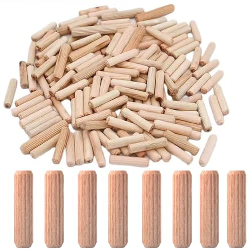 Fluted Wood Dowel Pins, 100Pcs Fluted Wood Dowels Rods 1/4inch , Hardwood Crafts Dowel Pegs,for Crafts, Furniture, DIY Manual (1/4 Inch - 100 Pcs)