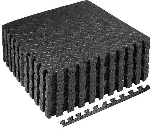Techfit Tapis de Gym Puzzle en Mousse EVA, Lot de 12 pièces 31,5 x 31,5 x 1 cm, Comprend 18 Bords, Sol caoutchouté antidérapant pour Tatami Gym et Fitness, Neoire-Gris Foncé