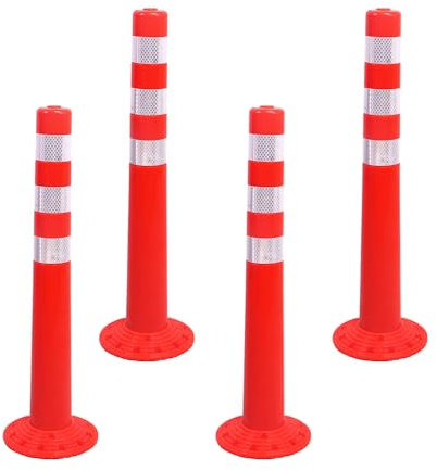 ZincOrange Set di 4 pali da 30/75 cm, paletti portatili, arancioni con anelli riflettenti per la costruzione di strade, sicurezza parcheggio e controllo del traffico
