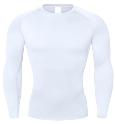 NuCamper Men's Long Sleeved Compression Top, White, L, Long Sleeve, Pullover, Men's, Athletes, Sports Enthusiasts, Top, Shirt