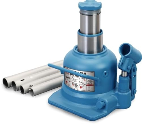 Torin BIG RED Jacks TH810002 10 toneladas (125-215 mm) Gato hidráulico de botella con pistón doble, perfil ultra bajo para reparación y elevación de automóviles, doble ramo ultra bajo perfil, azul