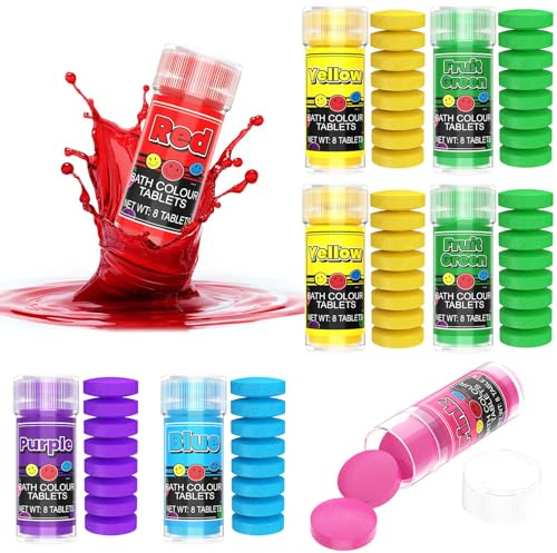 Bombe da Bagno Bambini - 64 Conteggi di Bombe Doccia, Ingredienti Delicati e Non Profumati, Pastiglie da Bagno Colorate a Sorpresa per Uomini e Donne - 6 Colori Compresse Colorante da Bagno