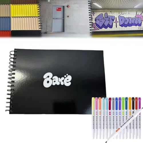 Cuaderno de bocetos de graffiti con 180 paisajes urbanos reales, papel reciclado de 200 libras, incluye 15 bolígrafos de colores, libro de trabajo de arte callejero de grado profesional para