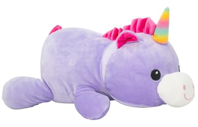 HTI Cosy Cuddles Animal Plush Cushion | Soft Weighted Plush Toy Pillow for Kids & Adults | Cute Stuffed Animal Cushion for Anxiety ADHD Autism Stress Relief | Crocodile, Pug, Unicorn | 18M+ (Unicorn)
