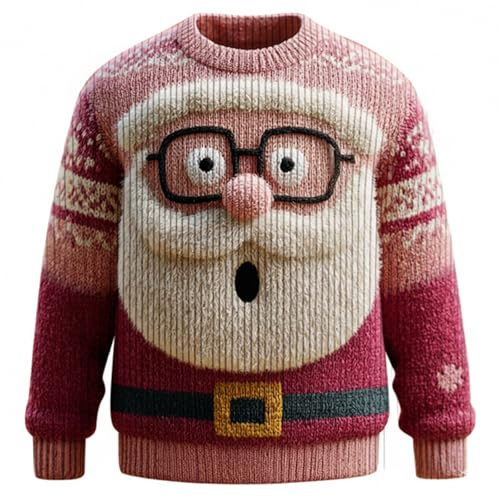 Felpa Natale Uomo Divertente 3D Babbo Stampata Maglione,Girocollo Maglioni Lavorato a Maglia Natalizio Brutto Maglione Lunga Felpa Senza Cappuccio Ugly Christmas Jumper Pullover Sweater Invernali