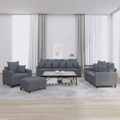 Générique Ensemble de Canapés 4 Pièces en Velours Gris Foncé avec Coussins – Structure Robuste en Métal – Lounge Confortable pour Salon et Espaces Détente – INCL. Canapés 1