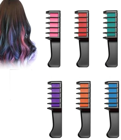 6 Colors Festive Fun Hair Chalk Combs, Temporary Glitter Hair Colors Hair Chalk Combs, Washable DIY Hair Color Dye for Birthday Christmas Party Gifts