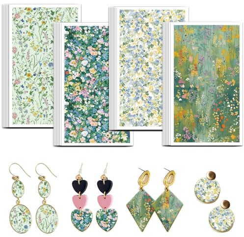 OLYCRAFT 24pz 4 Stile Carta da Trasferimento in Argilla con Fiori di Campo Carta da Trasferimento per Fogli di Argilla Polimerica con Prato Verde per Orecchini Gioielli in Argille