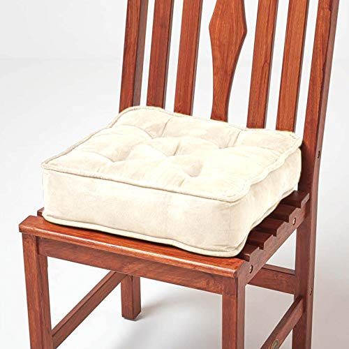 HOMESCAPES Cream Dining Chair Booster Cushion Large Firm 40cm Square Seat Pad with Supportive 10cm Thick Lift Luxury Soft Touch Faux Suede Cushion For The Elderly, Post-Operative and Pregnancy