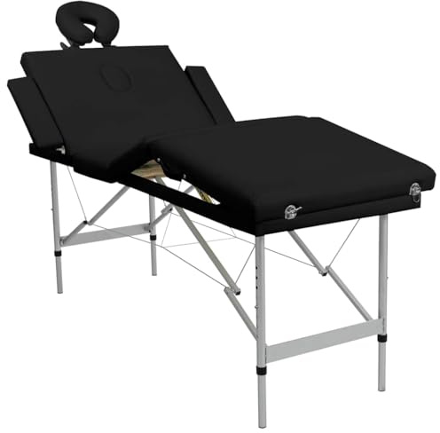 Lettino Pieghevole da Massaggio Nero 4 Zone con Telaio Alluminio