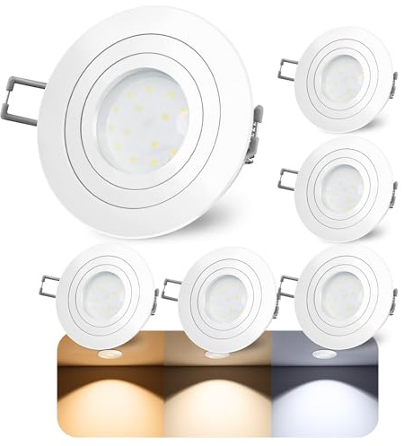 SSC-LUXon 6er Set RF-2 LED Einbauleuchte weiß & flach 230V - Spot schwenkbar mit 4W LED warmweiß Einbautiefe 30mm - kein Trafo nötig