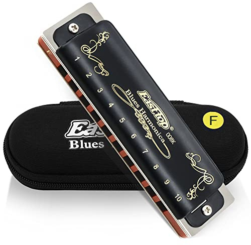 East top Harmonica diatonique en F 10 trous 20 tons T008K avec étui noir, harmonica blues pour Adultes débutant, étudiants et enfants, comme meilleur cadeau