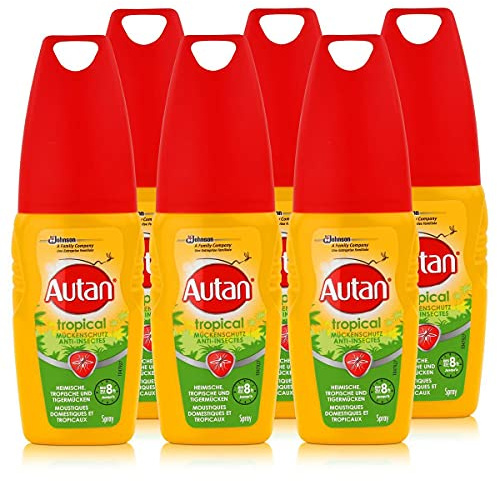 Autan Tropical Spray antizanzare, 100 ml, protegge dalle zanzare anche in caso di elevata umidità e sudorazione fino a 8 ore (Confezione da 6)
