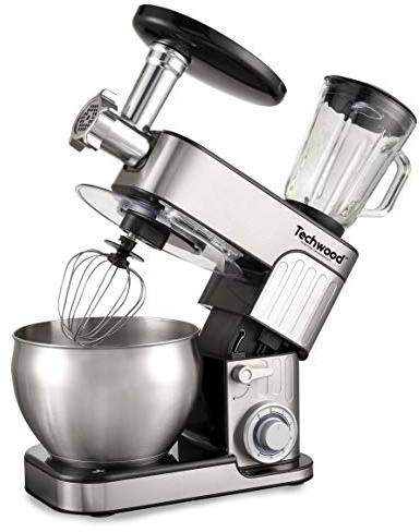 Techwood TRO-1726, Küchenmaschine, Multifunktions-Küchenmaschine mit Schüssel aus Stahl, 7 l, 1300 W, 3/1, Standmixer, Zerkleinerer aus Edelstahl