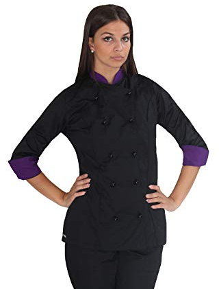tessile astorino Broderie gratuite – Veste de cuisine pour femme – Noir et violet – Casacca Chef pour restaurant et cuisine – Fabriqué en Italie, Noir , M
