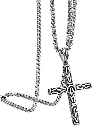 Flongo Unikt halsband för män, biker, retro, korshänge, rostfritt stål, smycken, fantasismycken, födelsedag, jul, alla hjärtans dag, fars dag, Rostfritt stål