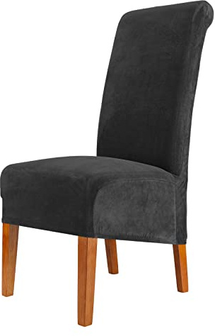 CMAKER Lot de 6 housses de chaise de salle à manger à dossier haut en velours élasthanne extensible, lavable et amovible Noir
