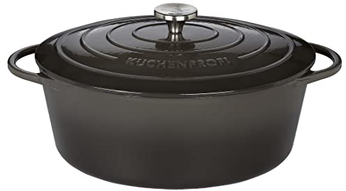 Küchenprofi 0402000733 Fuente para asar de hierro fundido con tapa, interior gris/negro, 33 cm, horno holandés, olla para pan, esmaltada, para estofar, hornear, asar, para todo tipo de cocinas