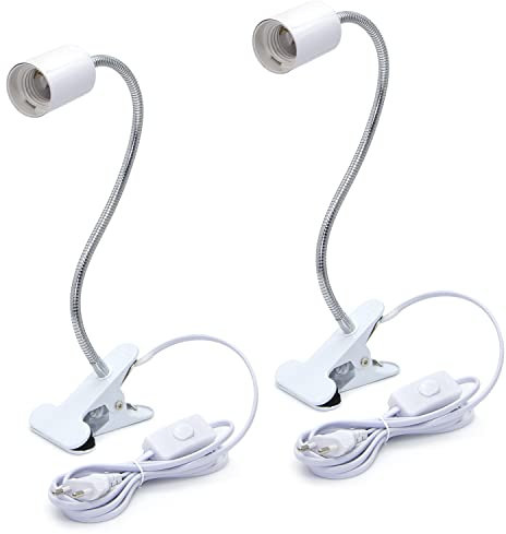 Portalámpara E27 con Clip 2 Piezas, Lampara Pinza con Interruptor y EU Enchufe, Lampara Lectura Pinza Cuello de Cisne Flexible Ajustable de 350 mm para Cabecera de Cama, Escritorio, Tatuaje, Plantas
