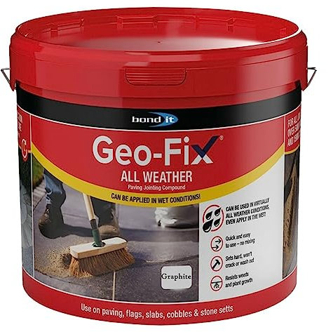 ARA CHOICE Geo-Fix All Weather Ready Mixed Jointing Patio Paving Compound Grout Colour 14kg Ready Mixed Easy Ready Mixed Pointing Mortar Joint Filler for Dry and Wet Conditions (Graphite), (BD14)