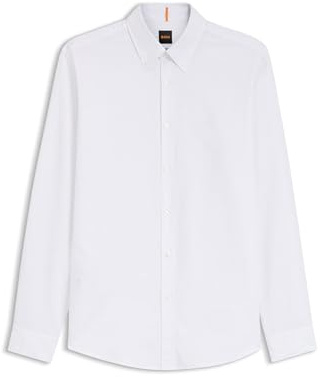 BOSS Mens Rickert M Embroidered-Logo Regular-Fit Oxford Shirt White