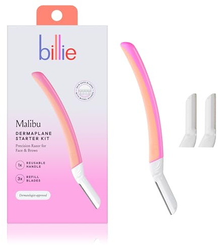 Billie - Dermaplane Starter Kit - Reusable Handle + 3 Refill Blades - Remove Facial Hair + Perfectly Shape Brows - Dermatologist-Approved - Malibu