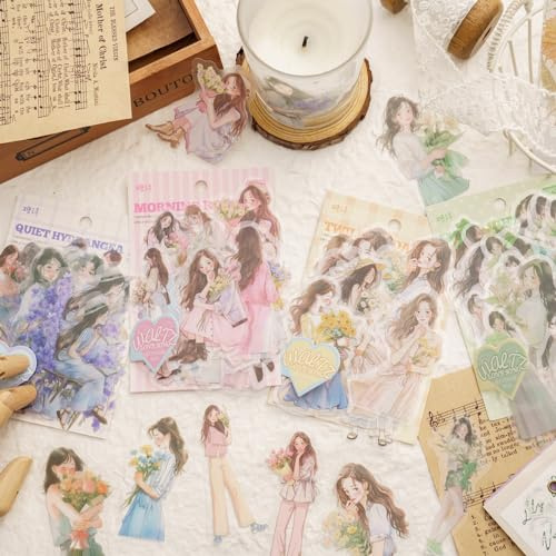 120pcs Scrapbook Stickers Kawaii Sweet Girls People Sticker for Journaling Scrapbooking Supplies Junk Journal Crafts Embelishment Decoration Stickers(huaerzilianqu)