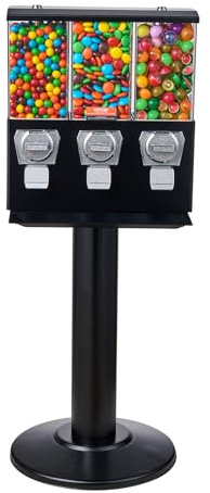VEVOR Commercial Vending Machine, Triple Compartment Candy Dispenser with Iron Stand, Gumball and Candy Machine for Business, Coin Operated Gumball Bank for Toy Capsules Bouncy Balls Candy Nut, Black