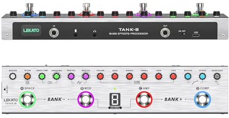 LEKATO Multi-Effekt-Gitarrenpedal, 36 editierbare Presets, Chorus, Delay, Reverb, MOD, IR-Laden, Aufnahme, Tuner, eingebauter Akku, BT-Verbindung (bass)