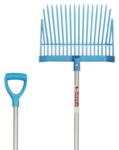 Red Gorilla Small Bedding Fork with Short D Handle Sky Blue Lightweight For Stable Bedding Mucking Out Metal Pitchfork for Hay and Garden Compost 110cm Long