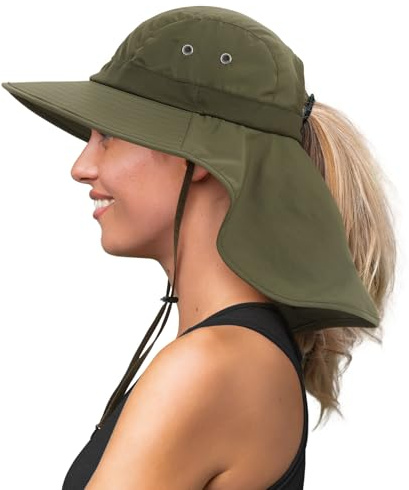 Creekstone solhatt med brett brätte, UPF 50+ UV-skydd vandring fiske trädgårdsskötsel hatt vattentät regnhatt kvinnor män, Armégrönt, one size